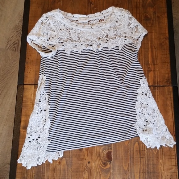 Meadow Rue lace and striped short sleeve blouse - Picture 3 of 7